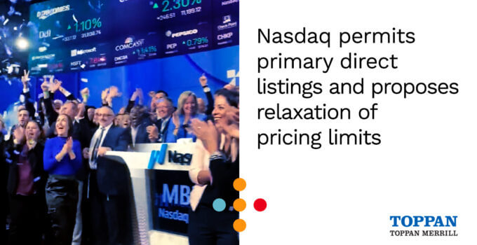 Nasdaq permits primary directs listings and proposes relaxation of pricing limits