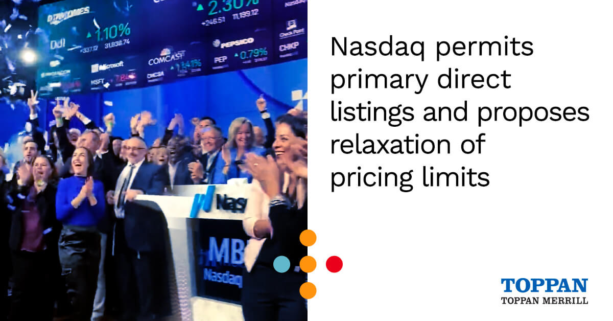 Nasdaq permits primary directs listings and proposes relaxation of pricing limits