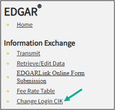 Change Login CIK link on the EDGAR home page