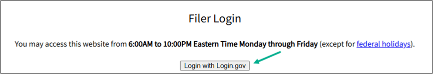 On the EDGAR Filing website, click the button Login with Login.gov