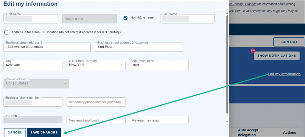 To update the EDGAR Point of Contact Information, click Edit my information.