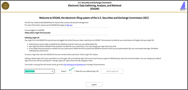 Search the CIK to login with