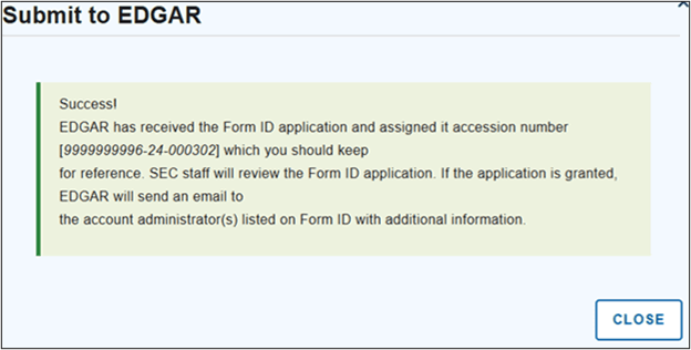 Form ID Application for EDGAR Access - Accession number