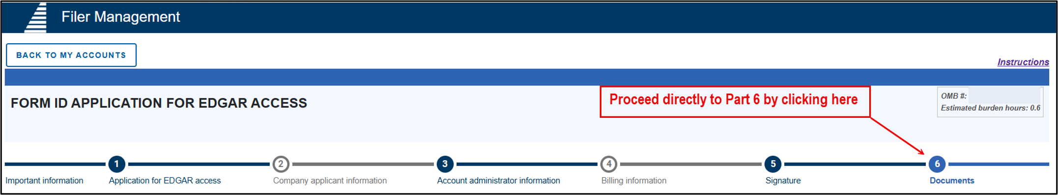 Form ID Application for EDGAR Access - proceed directly to Part 6
